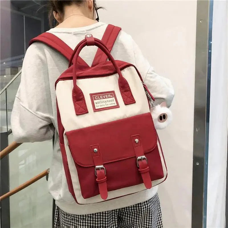 Waterproof Candy Color Patchwork School Backpack for Girls & Women