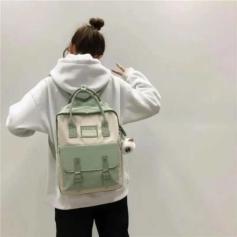 Waterproof Candy Color Patchwork School Backpack for Girls & Women