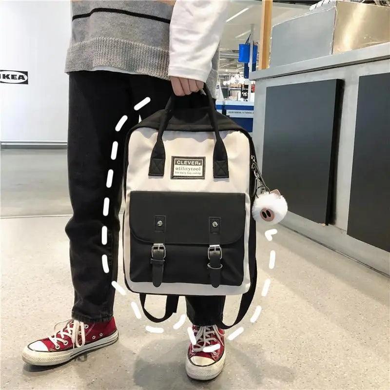 Waterproof Candy Color Patchwork School Backpack for Girls & Women