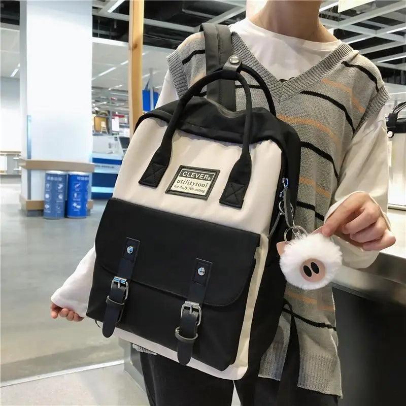 Waterproof Candy Color Patchwork School Backpack for Girls & Women