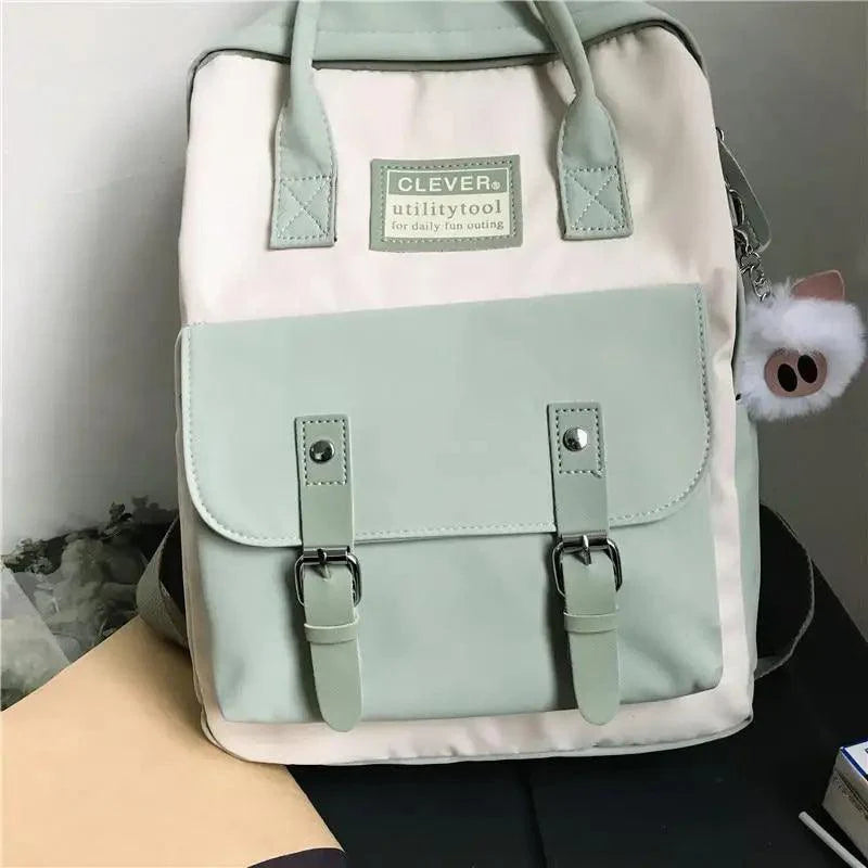 Waterproof Candy Color Patchwork School Backpack for Girls & Women