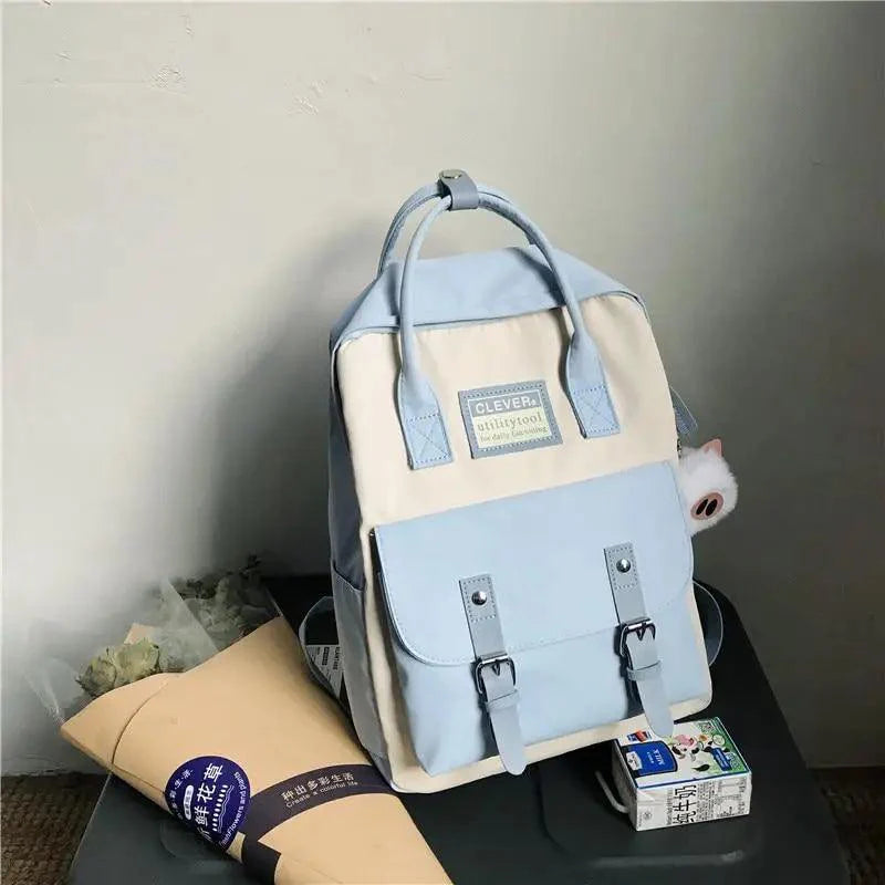 Waterproof Candy Color Patchwork School Backpack for Girls & Women