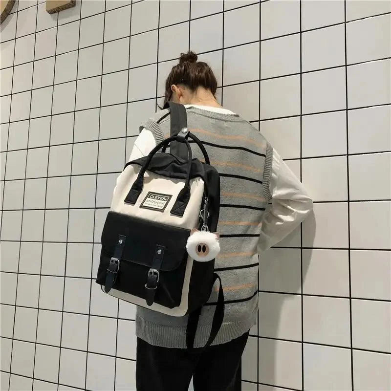 Waterproof Candy Color Patchwork School Backpack for Girls & Women