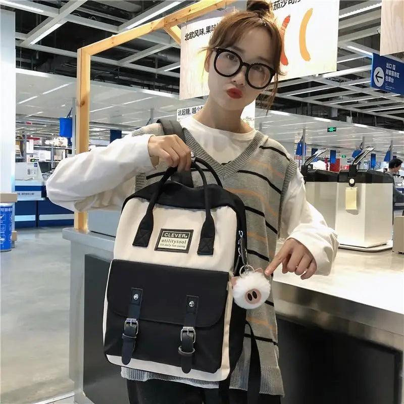 Waterproof Candy Color Patchwork School Backpack for Girls & Women