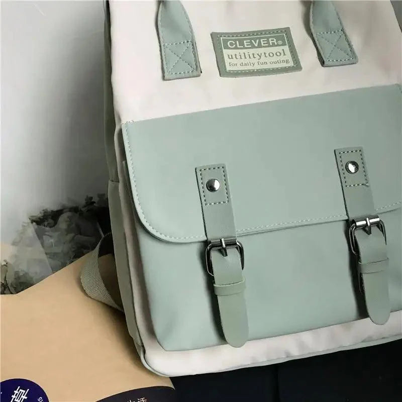 Waterproof Candy Color Patchwork School Backpack for Girls & Women