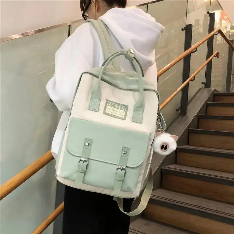 Waterproof Candy Color Patchwork School Backpack for Girls & Women