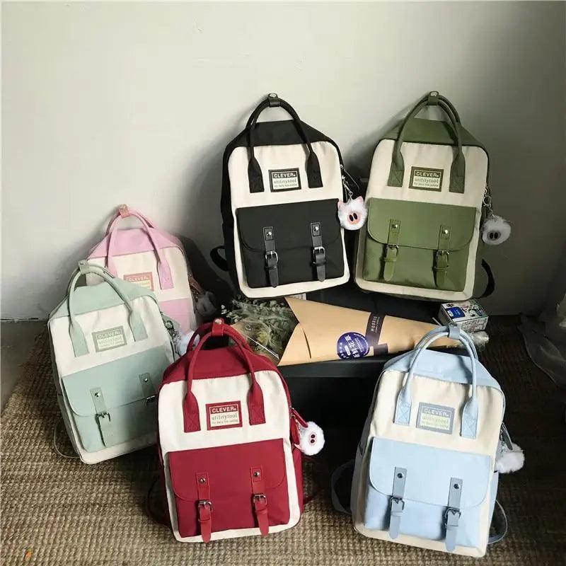 Waterproof Candy Color Patchwork School Backpack for Girls & Women