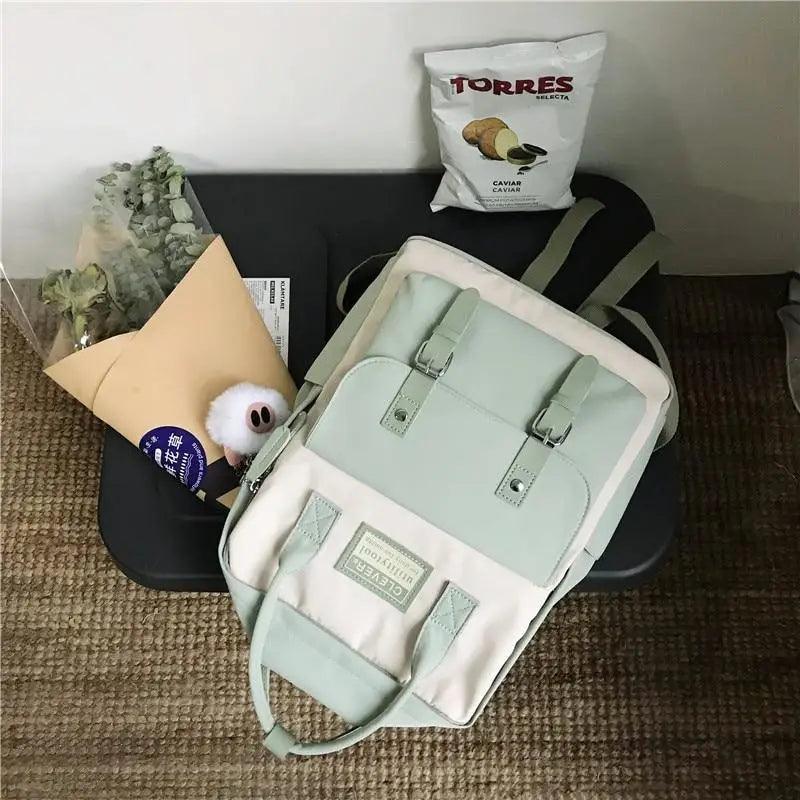 Waterproof Candy Color Patchwork School Backpack for Girls & Women