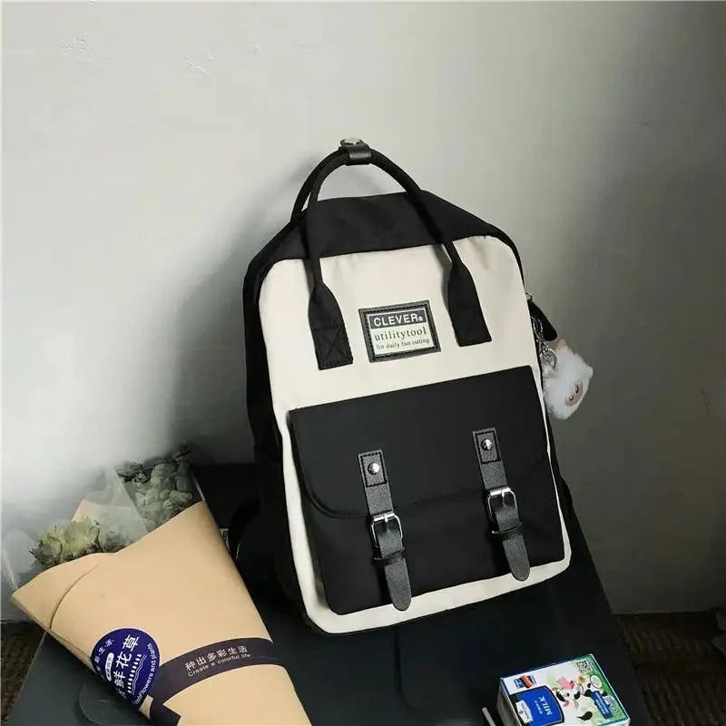 Waterproof Candy Color Patchwork School Backpack for Girls & Women