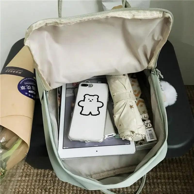 Waterproof Candy Color Patchwork School Backpack for Girls & Women