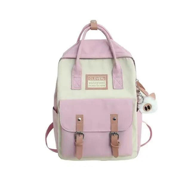Waterproof Candy Color Patchwork School Backpack for Girls & Women