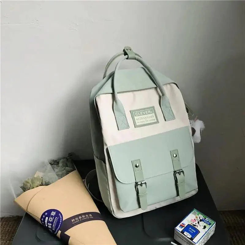 Waterproof Candy Color Patchwork School Backpack for Girls & Women