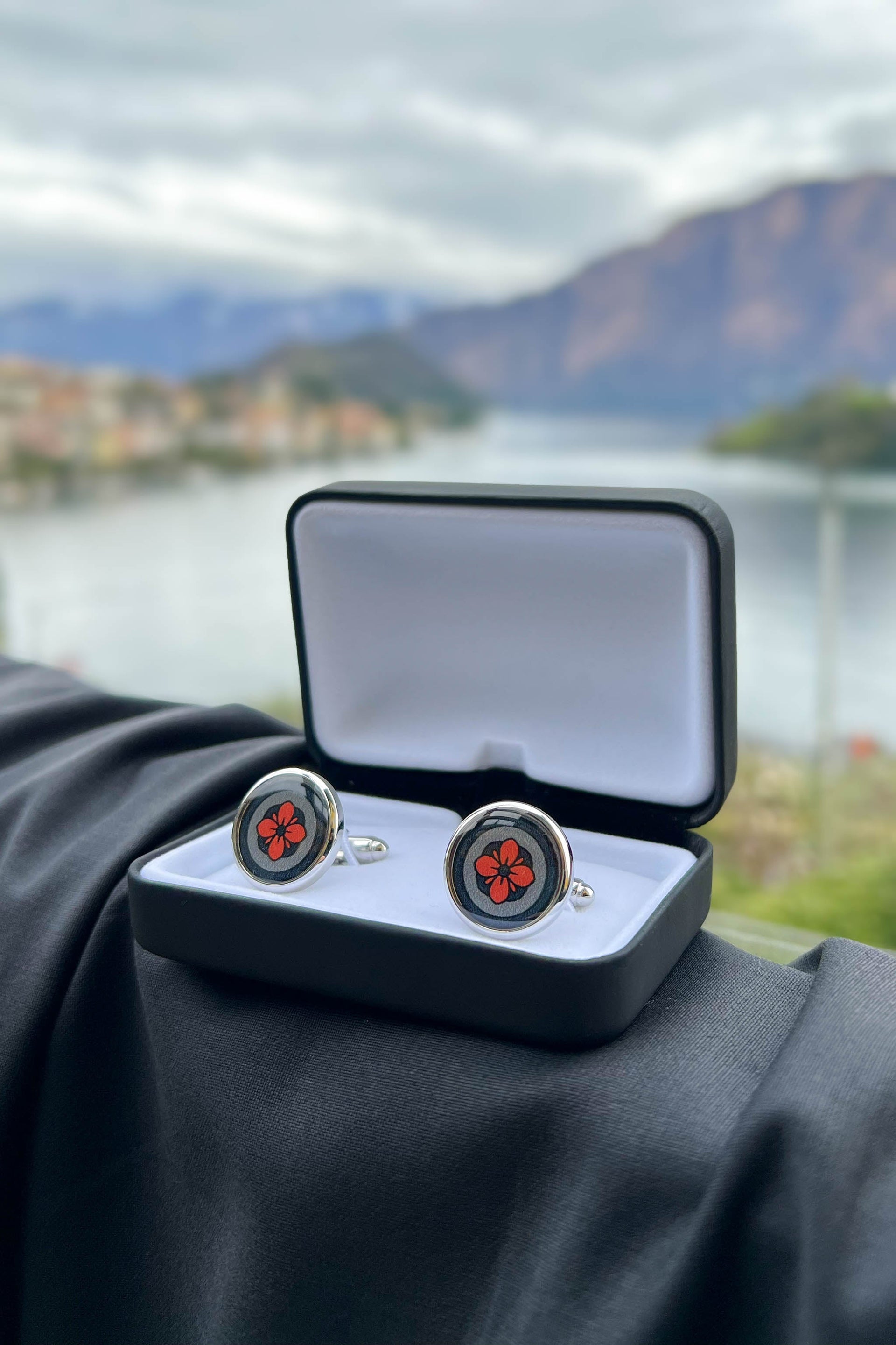 Lava Orange Floral Print Handmade Italian Cufflinks with Clear Resin