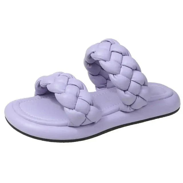 Minimalist Women’s Leather Platform Sandals – Casual Summer Slides