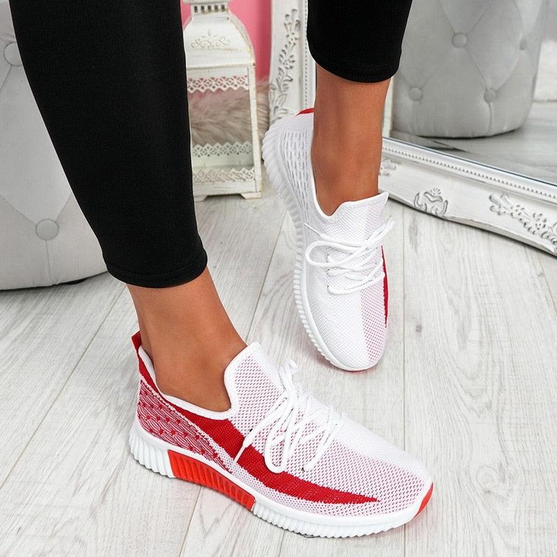 Women's breathable mesh lace-up walking sneakers in a casual round-toe design