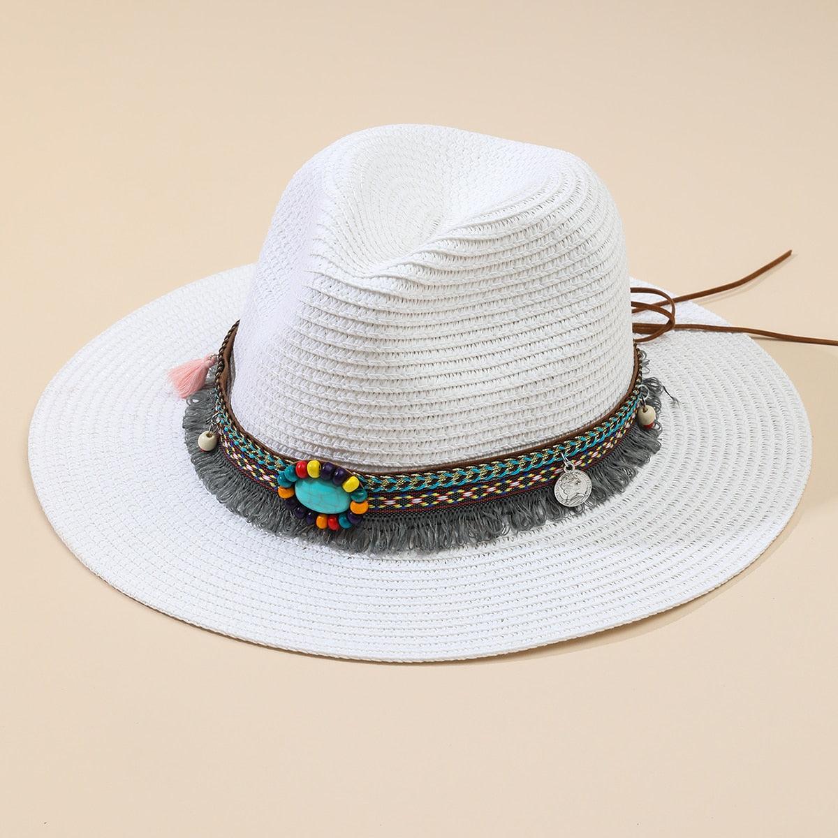 Elegant Tassel Straw Bucket Hat - Foldable Beach Sun Hat