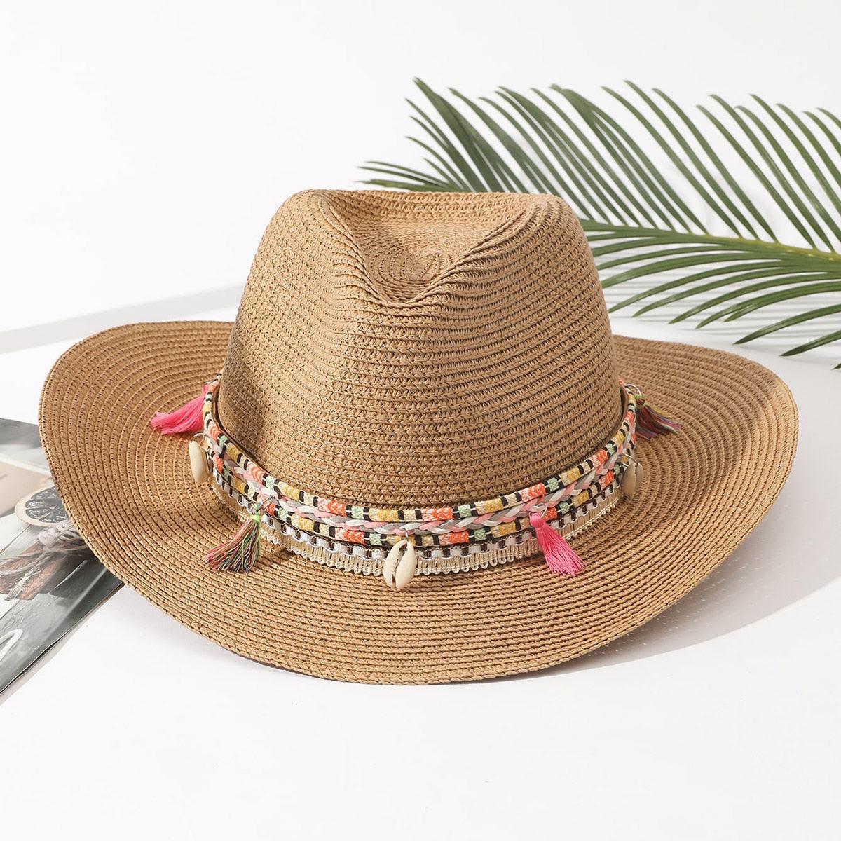 Elegant Tassel Straw Bucket Hat - Foldable Beach Sun Hat