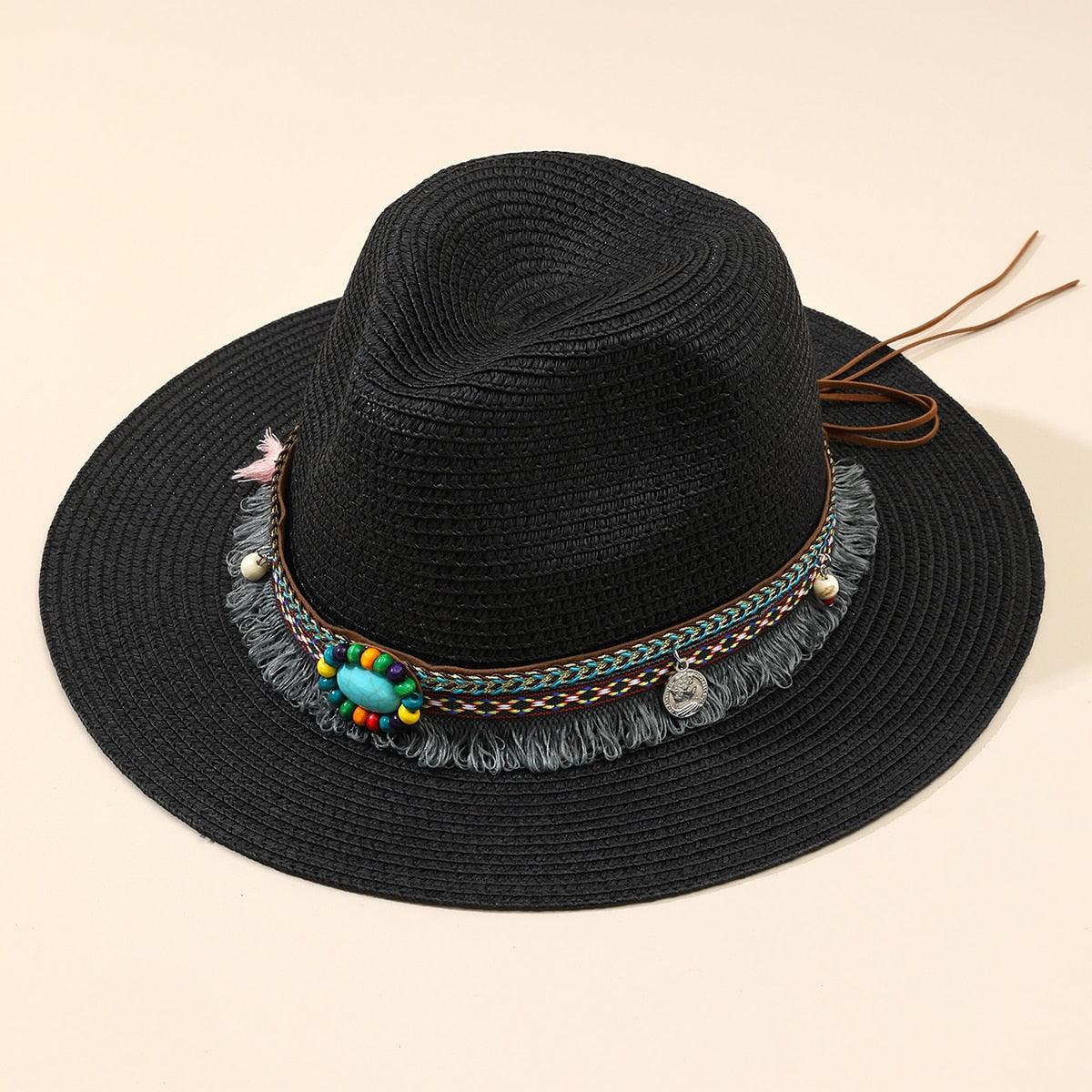 Elegant Tassel Straw Bucket Hat - Foldable Beach Sun Hat
