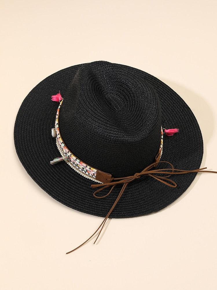 Elegant Tassel Straw Bucket Hat - Foldable Beach Sun Hat