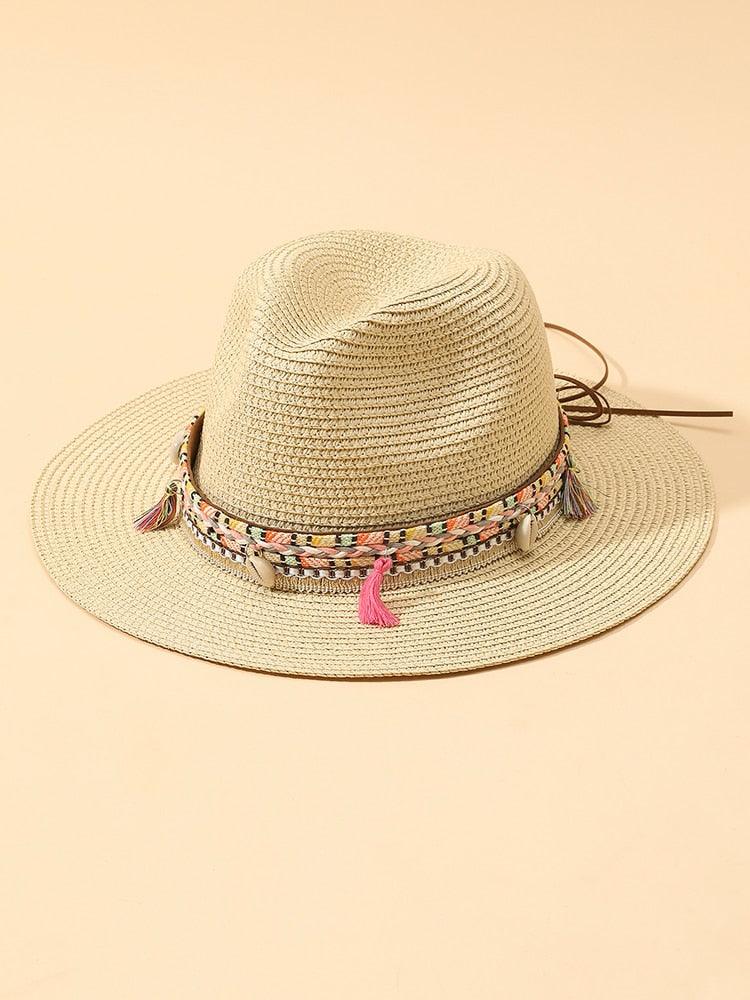 Elegant Tassel Straw Bucket Hat - Foldable Beach Sun Hat