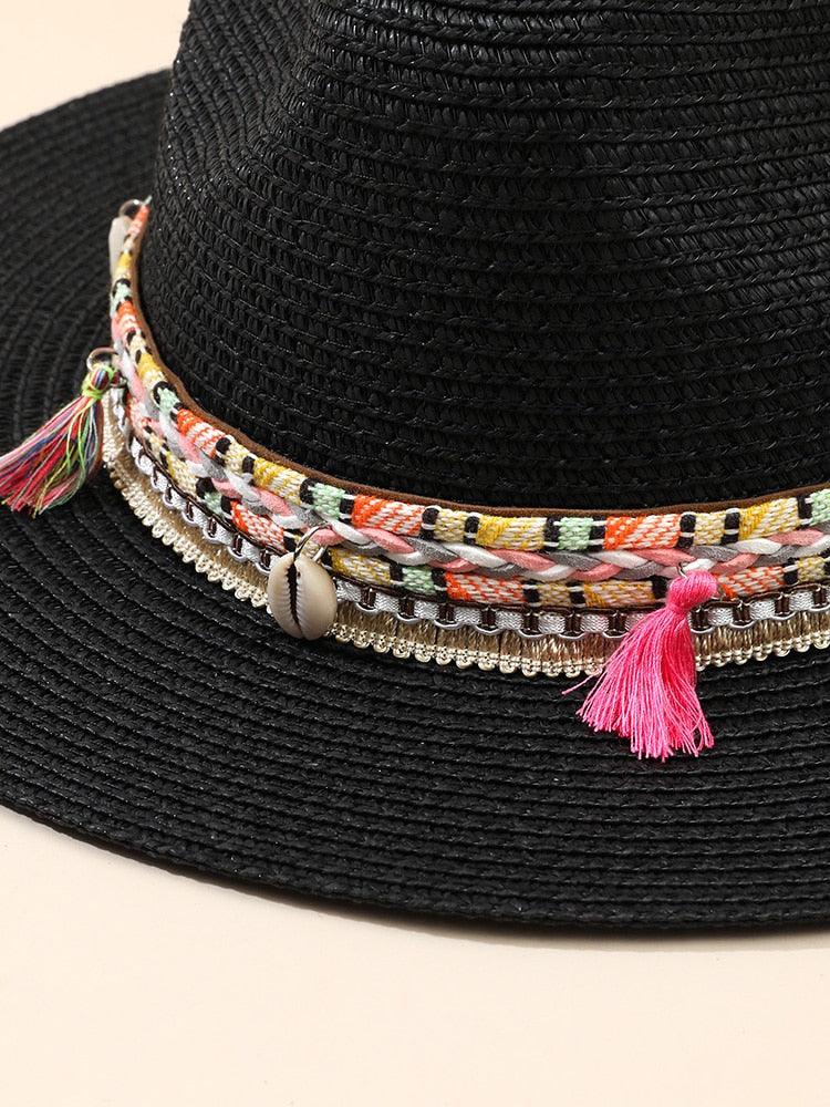 Elegant Tassel Straw Bucket Hat - Foldable Beach Sun Hat
