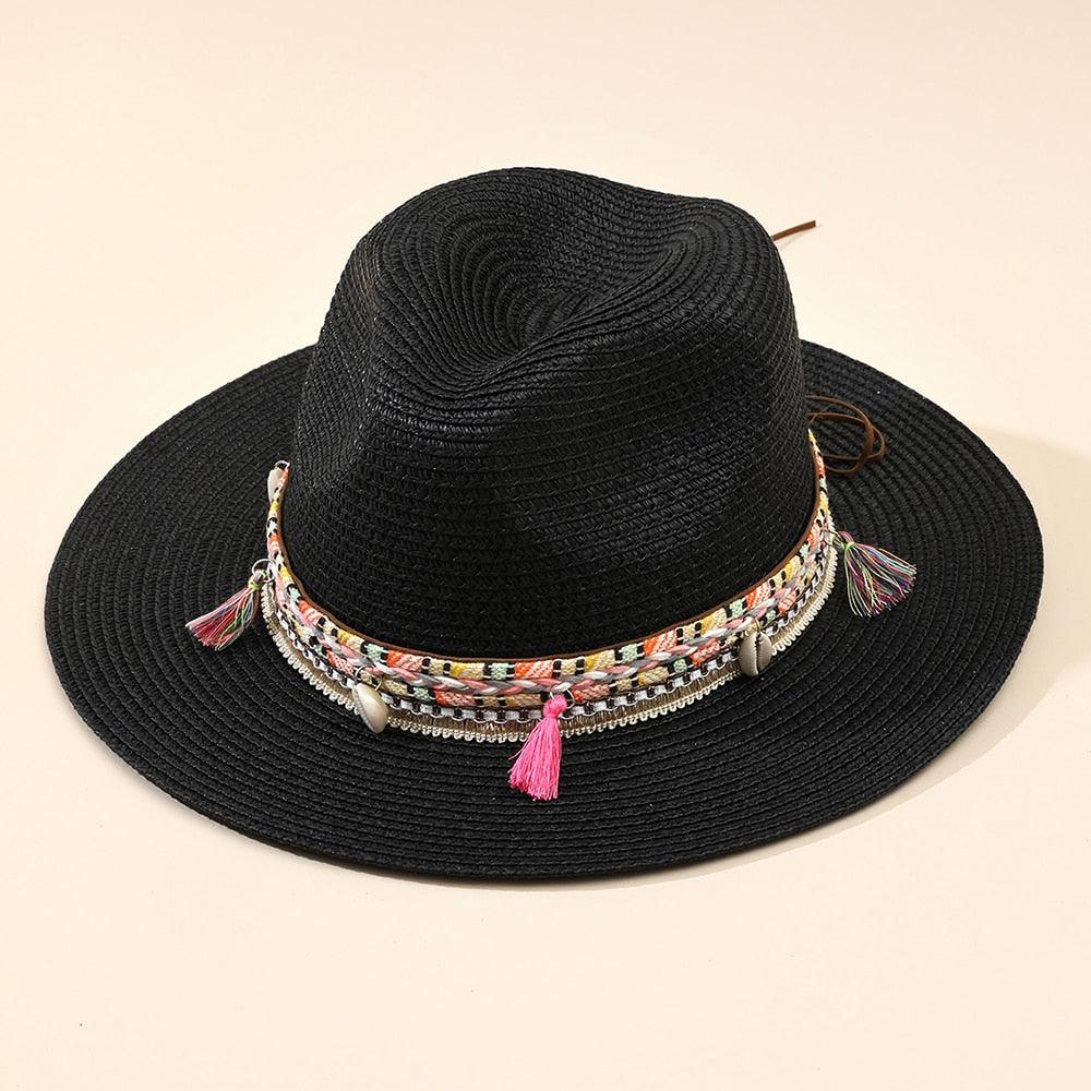 Elegant Tassel Straw Bucket Hat - Foldable Beach Sun Hat