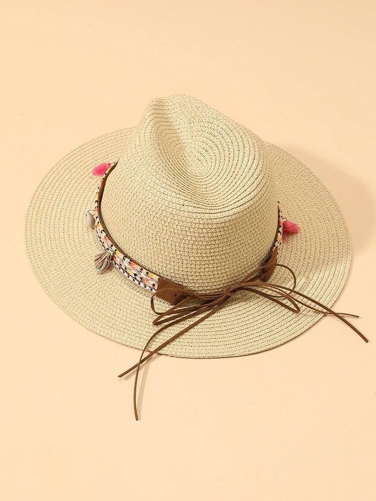 Elegant Tassel Straw Bucket Hat - Foldable Beach Sun Hat