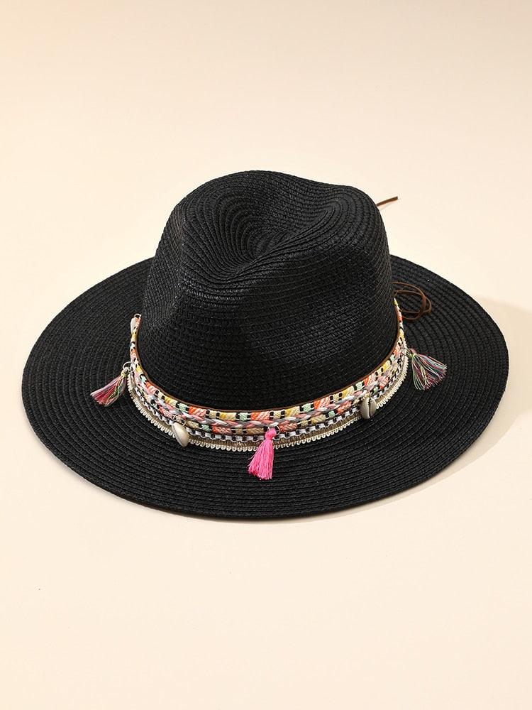 Elegant Tassel Straw Bucket Hat - Foldable Beach Sun Hat