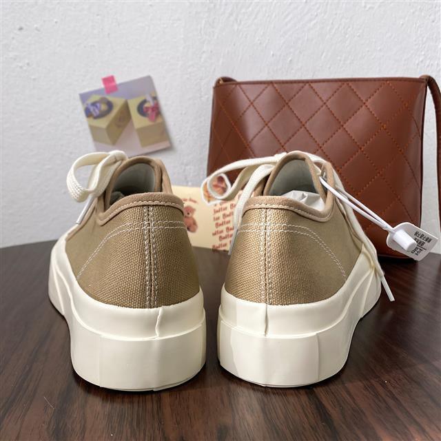 Women's White Platform Canvas Sneakers Low Top Lace-Up Trainers