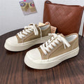 Women's White Platform Canvas Sneakers Low Top Lace-Up Trainers