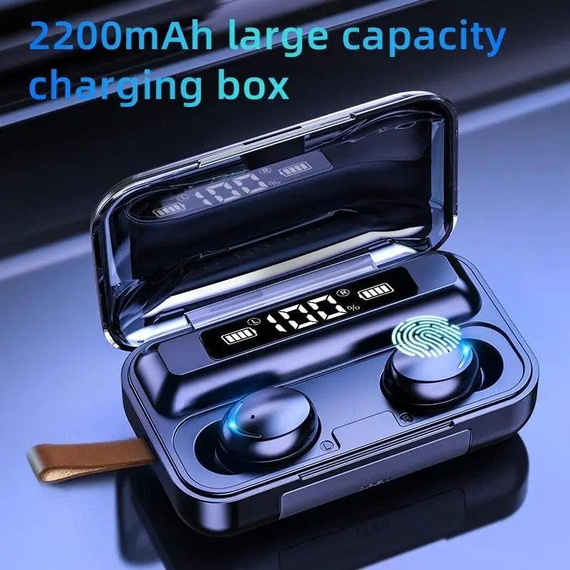 Modern TWS Bluetooth 5.0 earbuds in a 2200mAh LED display charging case