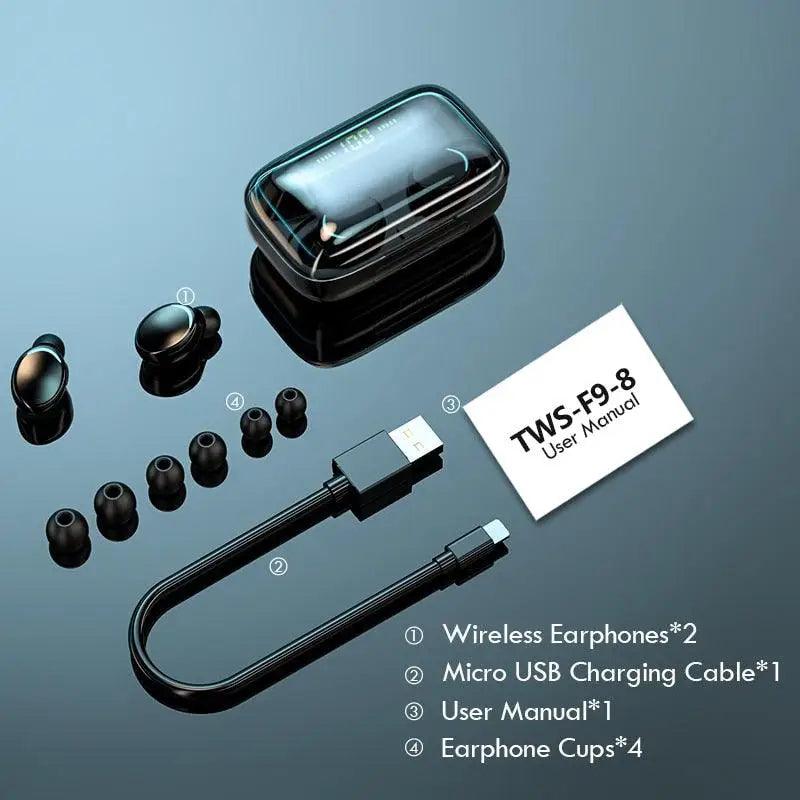 TWS Bluetooth 5.0 Earbuds with 2200mAh Charging Case & LED Display