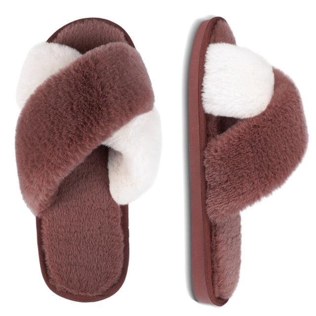 Women's Fluffy Faux Fur Open Toe Slippers, Soft Plush Indoor Slides
