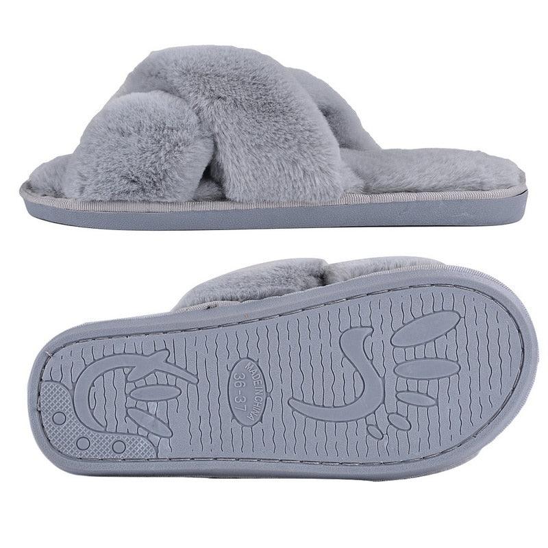 Women's Fluffy Faux Fur Open Toe Slippers, Soft Plush Indoor Slides