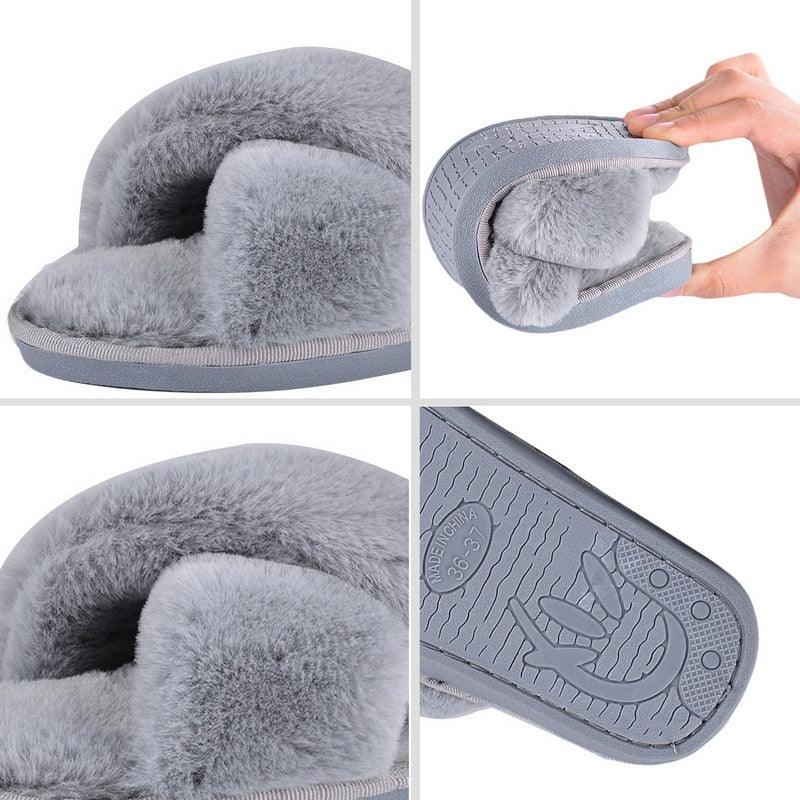 Women's Fluffy Faux Fur Open Toe Slippers, Soft Plush Indoor Slides