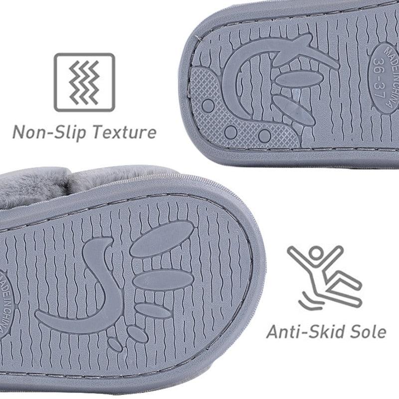 Women's Fluffy Faux Fur Open Toe Slippers, Soft Plush Indoor Slides