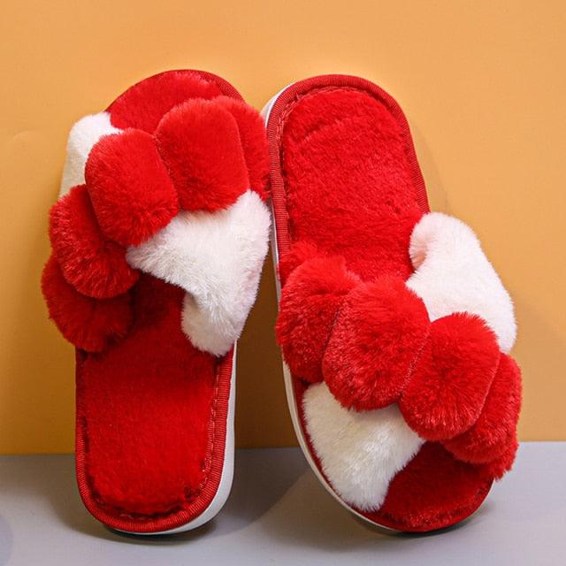 Women's Fluffy Faux Fur Open Toe Slippers, Soft Plush Indoor Slides