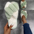 Women's Fluffy Faux Fur Open Toe Slippers, Soft Plush Indoor Slides
