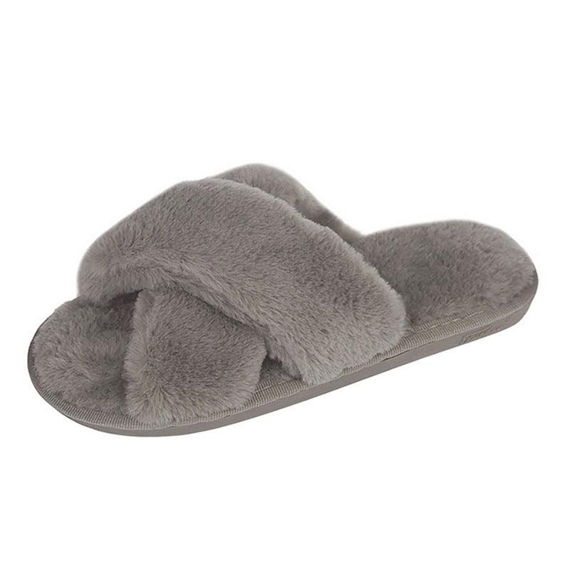 Women's Fluffy Faux Fur Open Toe Slippers, Soft Plush Indoor Slides