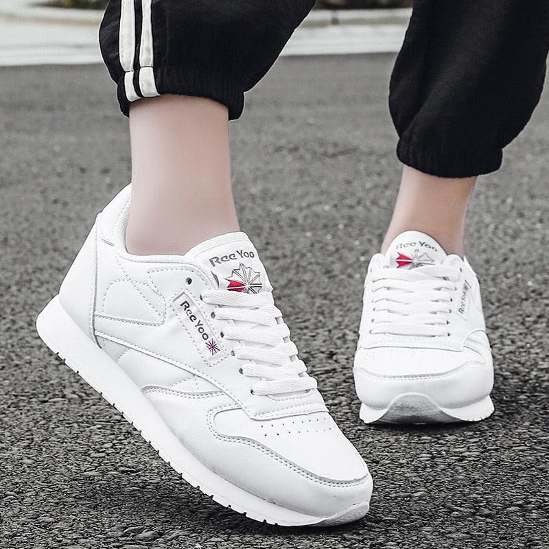Elegant White Leather Minimalist Unisex Trainers