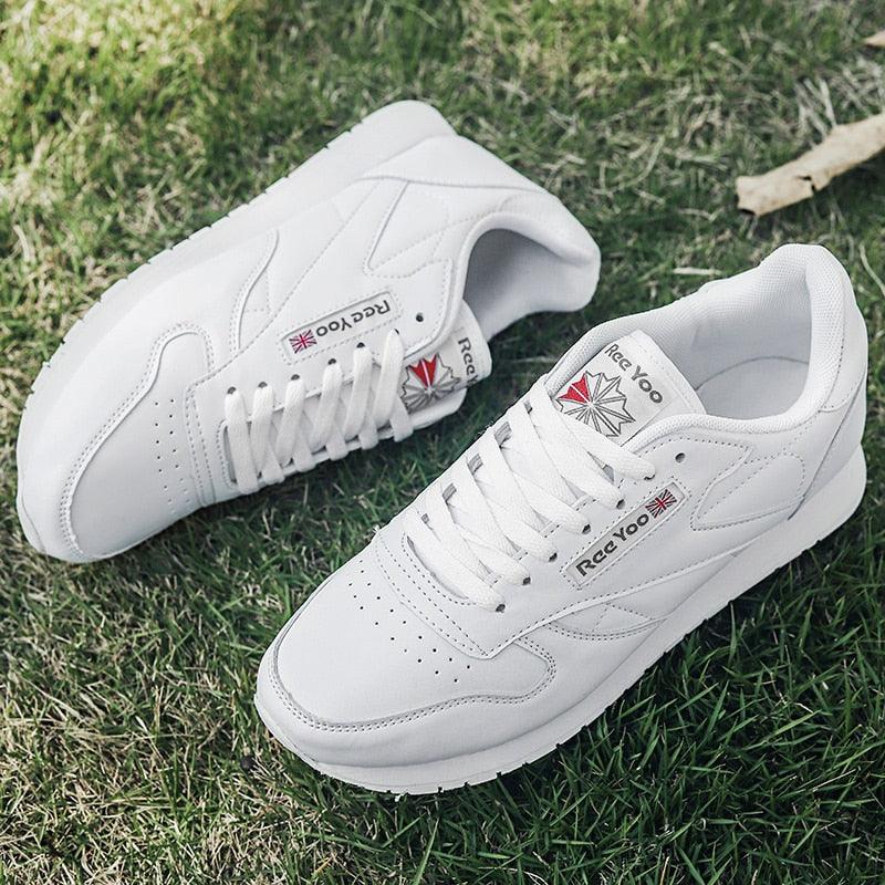 Elegant White Leather Minimalist Unisex Trainers