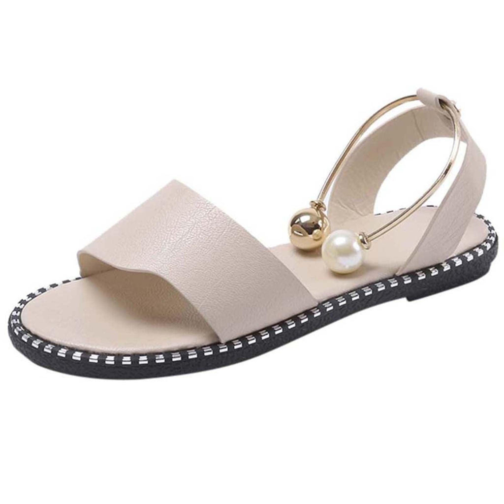 Elegant White Round Toe Pearl Buckle Sandals for Summer Wedding