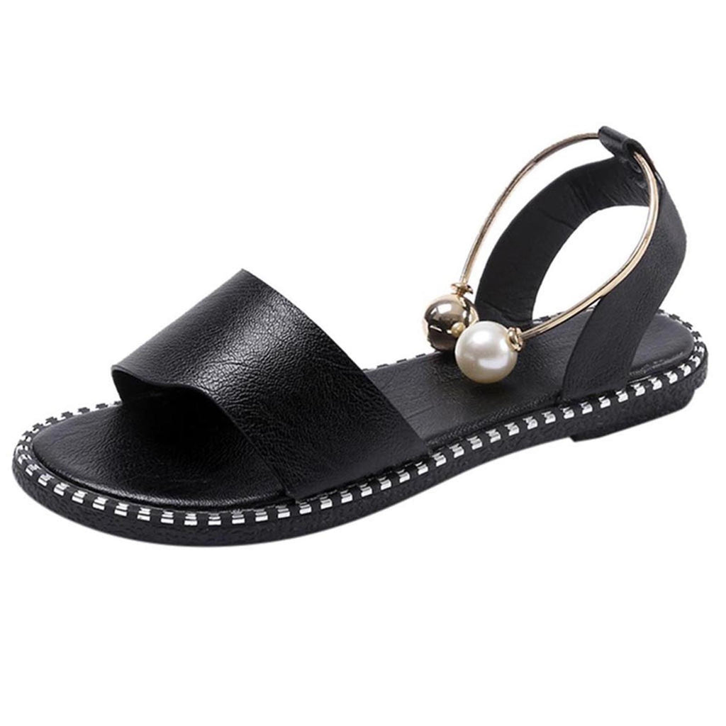 Elegant White Round Toe Pearl Buckle Sandals for Summer Wedding