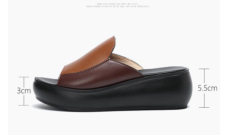 Women’s Genuine Leather Platform Wedge Loafer Comfort Slippers