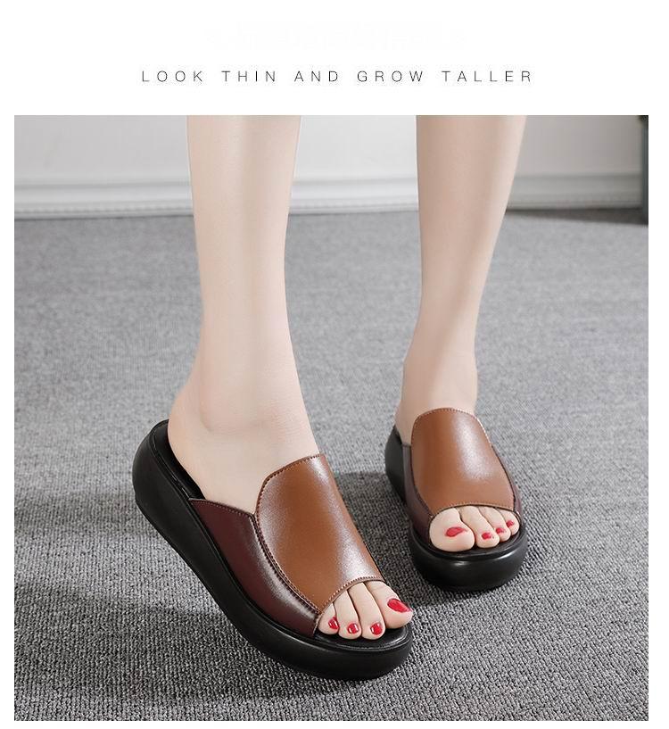 Women’s Genuine Leather Platform Wedge Loafer Comfort Slippers