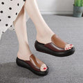 Women’s Genuine Leather Platform Wedge Loafer Comfort Slippers