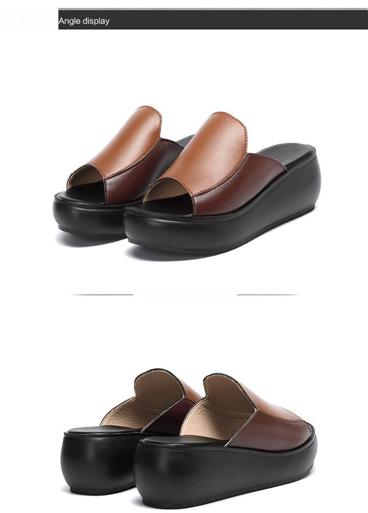 Women’s Genuine Leather Platform Wedge Loafer Comfort Slippers