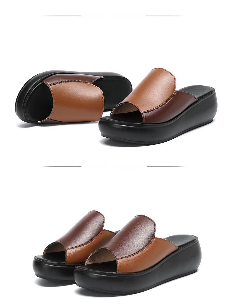 Women’s Genuine Leather Platform Wedge Loafer Comfort Slippers