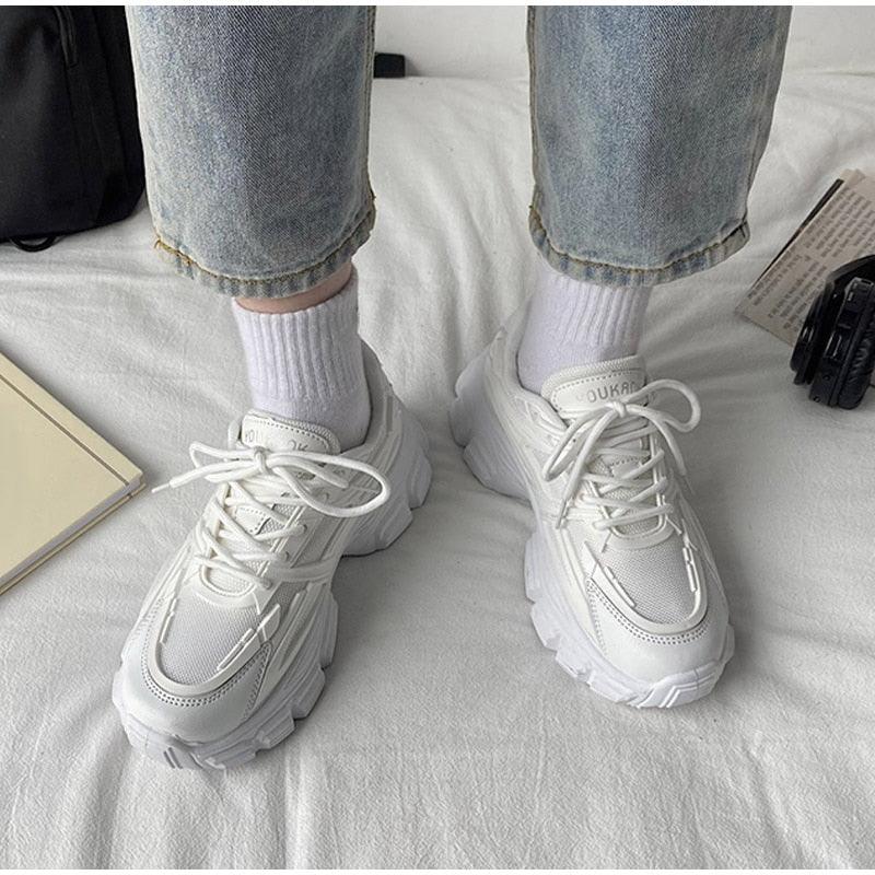 Elegant Leather Platform Sneakers - Casual Walking Footwear