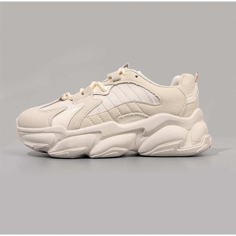 Elegant Leather Platform Sneakers - Casual Walking Footwear